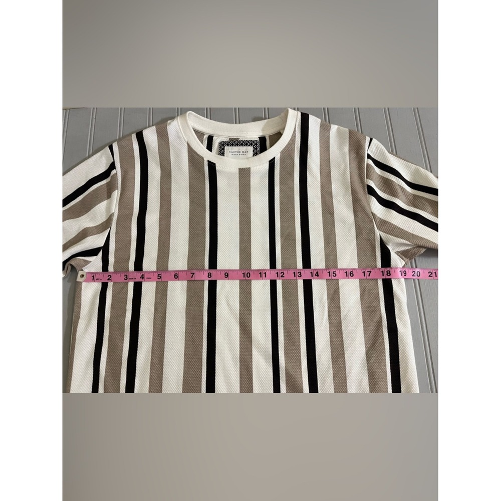 Cactus Man Ricky Singh Striped Short Sleeve Shirt Mens Small Brown Off White - Picture 8 of 9